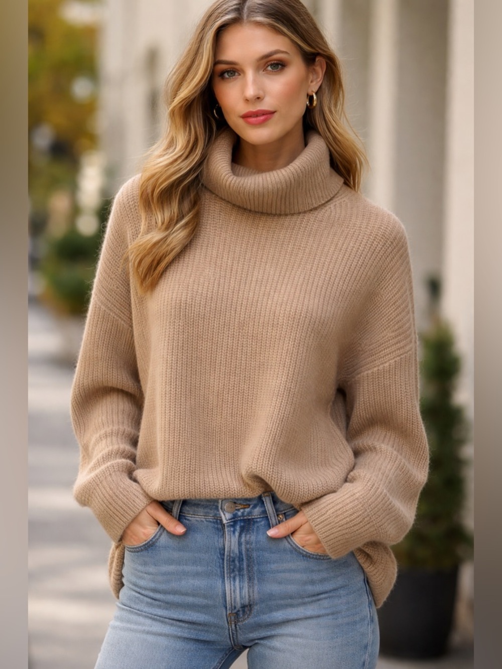 Joie Cashmere Ribbed Turtleneck Sweater